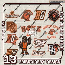 13 bowling green falcons bundle embroidery files, ncaa bowling green team logo embroidery design, ncaa bundle emb design