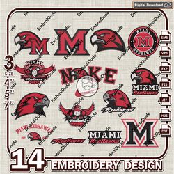 14 miami oh redhawks bundle embroidery files, ncaa team logo embroidery design, ncaa bundle emb design