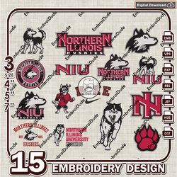 15 northern illinois huskies bundle embroidery files, ncaa team logo embroidery design, ncaa bundle emb design