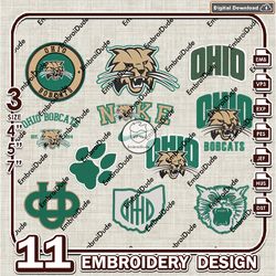 11 ohio bobcats bundle embroidery files, ncaa ohio bobcats team logo embroidery design, ncaa bundle emb design