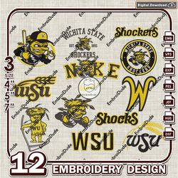 12 Wichita State Shockers Bundle Embroidery Files, NCAA Team Logo Embroidery Design, NCAA Bundle EMb Design