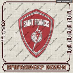 st. francis red flash logo embroidery design ,ncaa st. francis red flash embroidery, ncaa embroidery file