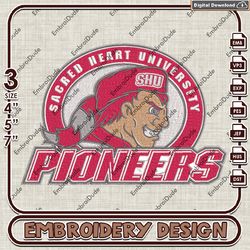 ncaa sacred heart pioneers head word logo embroidery design ,ncaa sacred heart pioneers embroidery, ncaa embroidery file