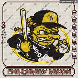 wichita state shockers mascot logo embroidery design , ncaa wichita state shockers embroidery, ncaa embroidery file