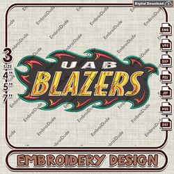 ncaa uab blazers text logo embroidery design , ncaa uab blazers embroidery, ncaa embroidery file