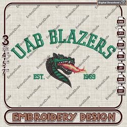 uab blazers text logo embroidery design , ncaa uab blazers embroidery, ncaa embroidery file