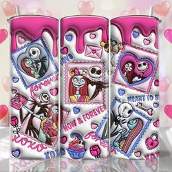 3d jack and sally valentine tumbler design png, 3d inflated valentine tumbler wraps, 20oz skinny tumbler, xoxo png