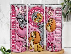 3d lady and the tramp valentine tumbler design png, 3d inflated valentine tumbler wrap, dog lover valentine tumbler wrap