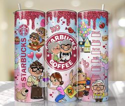 carl and ellie valentine tumbler design png, cartoon valentine tumbler wraps, 20oz skinny tumbler, valentine coffee png