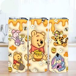 inflated 3d cartoon bear 20oz skinny tumbler png, inflated 20oz sunflowers skinny sublimation, 3d puffy pooh beartumbler