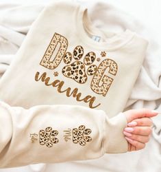 custom dog mama and sleeve png, dog paw png, custom dog name shirt png, leopard glitter dog mama png, glitter dog mom