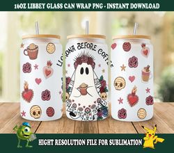 llorona before coffee 16 oz libbey glass can wrap ghost llorrona png mexican concha digital download