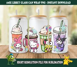 kitty and friends pink cat png, 16oz glass can wrap, 16oz libbey can glass, easter tumbler wrap, full glass can wrap