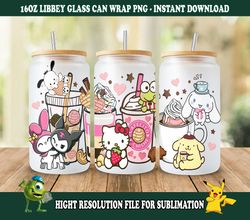 kawaii pink cafecito y chisme tumbler wrap, cartoon tumbler wrap, 16oz can glass wrap, friends coffee wrap, hello cat