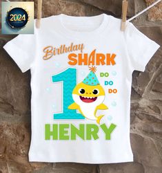 youth and kid baby shark birthday shirt cotton, full size