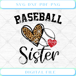 baseball sister leopard heart softball mother's day svg png eps dxf cr