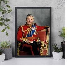 king charles iii portrait print coronation day poster - high quality canvas art print - room decoration - art poster for