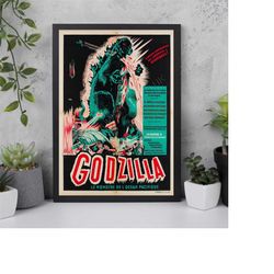 godzilla vintage movie poster 1950s french - high quality print - wall art - gifts for him/her - home decor - wall decor