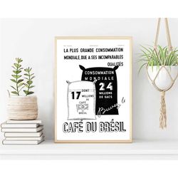 cafe du bresil wall art print poster, old advertisement poster, chocolate retro wall art prints, chocolate lover gift fo