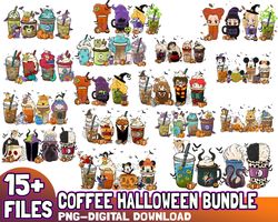 15 files halloween coffee png bundle, hand drawn, halloween coffee latte png, fall halloween cofffe