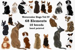 watercolor dogs clipart png, animal png, dog breeds, watercolor clipart