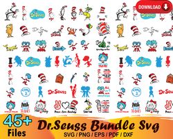 45 dr seuss bundle svg, cat in the hat svg, dr seuss quotes svg