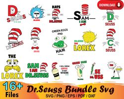 16 dr seuss bundle svg, hats off to dr seuss, lorax svg