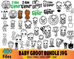 48 baby groot bundle svg, baby groot svg, marvel svg