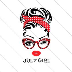 july girl with red polka dots headband and leopard glasses svg