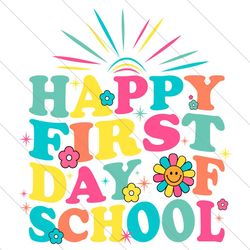 happy first day of school svg png, bright doodle dots, retro teacher png, teacher quotes ,teacher life png