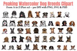 watercolor dog breeds clipart png, animal png, watercolor