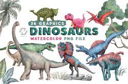 cute dinosaurs watercolor png clipart, dinosaur clipart, dinosaur png