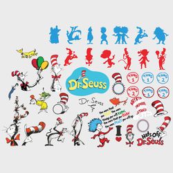 50 dr seuss bundle svg, dr seuss svg, dr seuss hat svg