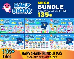 135 baby shark mega bundle svg, baby shark svg, shark family svg