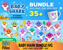 35 baby shark bundle svg, baby shark themed, baby shark party