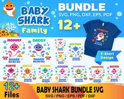 12 baby shark family bundle svg, daddy shark svg, mommy shark svg