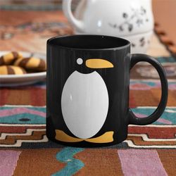 penguin cartoon mug, cute antarctica snow emperor bird nature black coffee mug gift