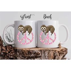 Sloth Peace Sign Personalized Mug / Sloth Lover Mug / Hippie Girl Mug