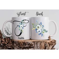 custom letter f name mug | floral initial f mug