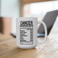 cancer coffee mug, cancer nutrition facts, cancer traits, zodiac birthday gift for her, horoscope ceramic mug