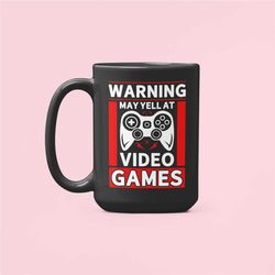 warning may yell at video games mug, funny gamer gifts, gaming coffee cup, angry gamer, gamer rage, gifts for gamers, ga