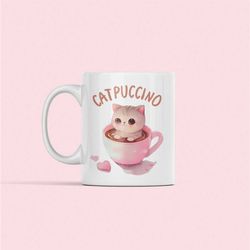 catpuccino mug, cat coffee mug, funny cat lover gifts, cat pun cup, cut kitten cup, kitty mug, cat cappuccino, adorable