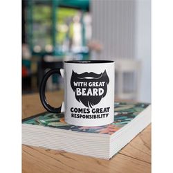 beard mug, with great beard comes great responsibility, funny beard gift, bearded dad, beard cup, big beard, beard humor