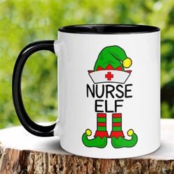 nurse gift, christmas gifts, nurse christmas mug, elf mug, nurse mug, christmas coffee mug, holiday mug, gnome mug, hot