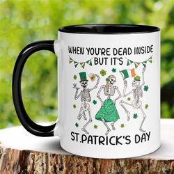 st patricks day, dancing skeletons mug, skeleton mug, saint patricks day gifts, funny irish coffee mug, shamrock clover,