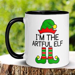 christmas mug, artful elf, elf mug, artsy elf mug, christmas coffee mug, holiday mug, gnome mug, hot cocoa mug, christma