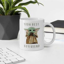 yoda best boyfriend mug - baby green alien mug , gift for him, baby yoda gifts, cute baby yoda, gifts for boyfriend, val