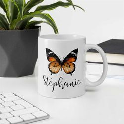 personalised butterfly mug - personalised monarch butterfly gift - printed both sides - custom name gifts - butterfly lo