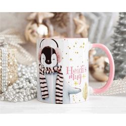 personalised penguin mug, cute gift for her, penguin gift for her, mum gift mug, penguin mug, secret santa gift for wife