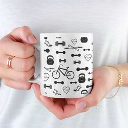 gym pattern mug, gym goer, gym lovers mug, gym coffee mug, workout mug, gym mug for women, fitness mug, gym mug for men